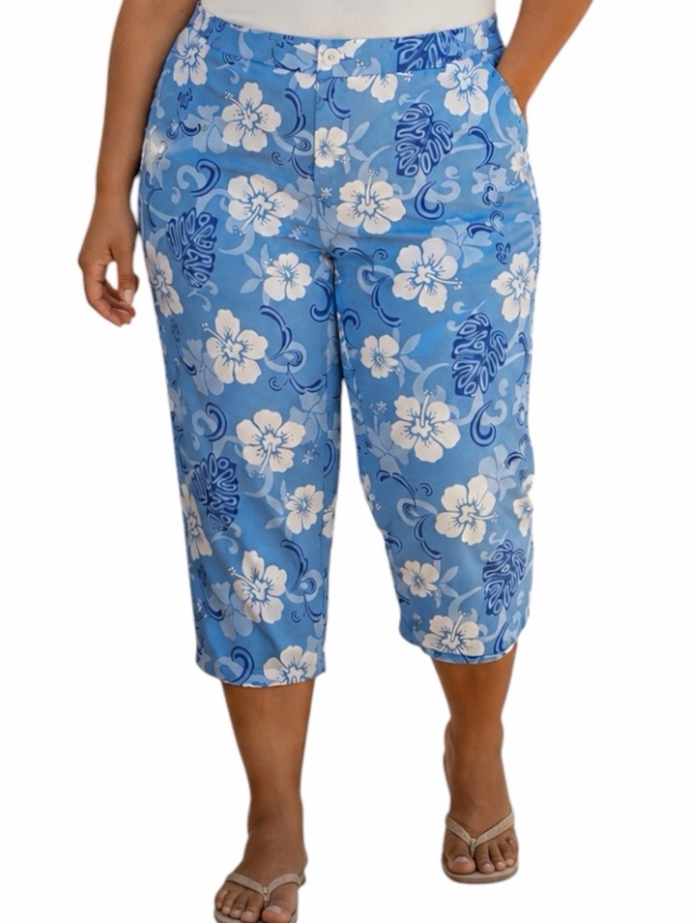 Palmwave Hawaii 2X Cropped Pants Casual Hibiscus Coastal Grandma